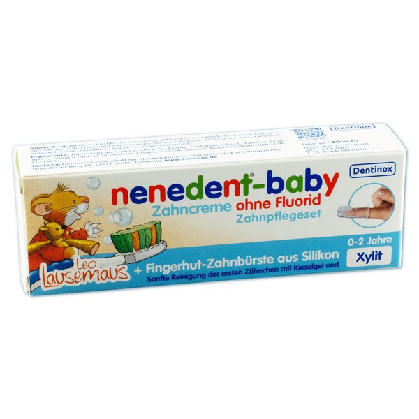 Nenedent Baby Zahncreme ohne Fluorid (20 ml) mit Fingerhut Zahnbürste